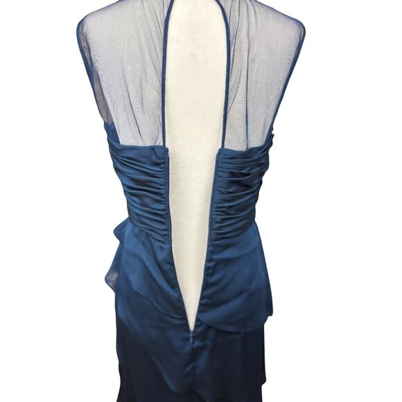 Adrianna Papell Blue Beaded Illusion Neck Tiered Chiffon Gown 4 Elegant Bodice - Picture 14 of 16